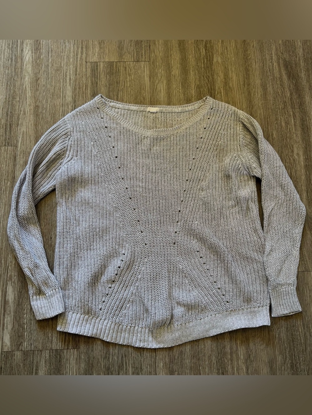 Garage Light Gray Open-Knit Crewneck Sweater